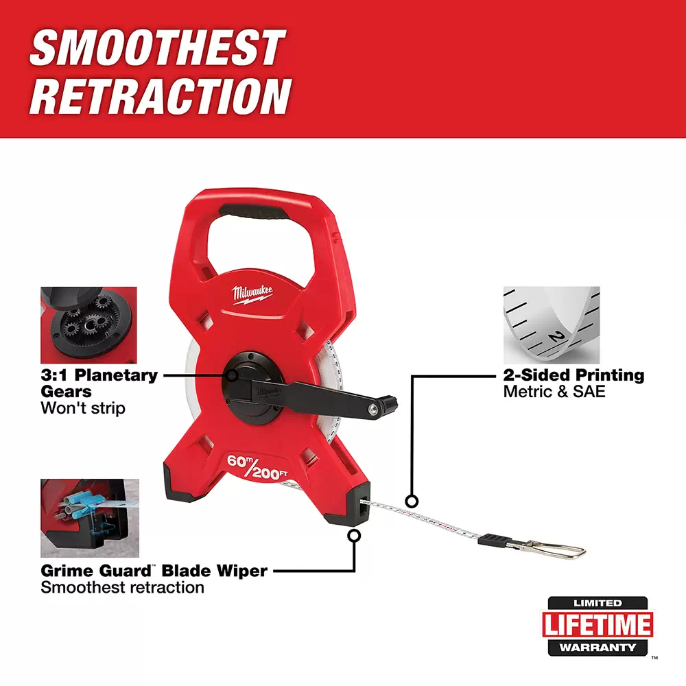 Milwaukee 48-22-5360 200ft/60m Fiberglass Open Reel Long Tape