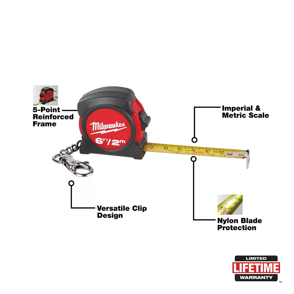 Milwaukee 48-22-5506 6ft / 2m Keychain Tape Measure