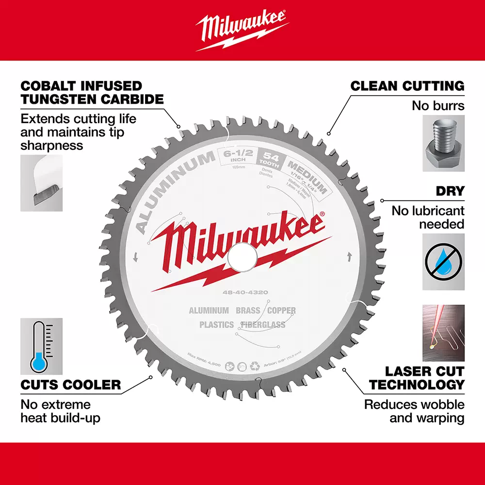 Milwaukee 48 40 4320 6 1 2 in. Aluminum Cutting Circular Saw Blade