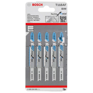 Bosch T118AF 3-5/8" 17-24TPI Vari-Tooth BIM Jig Saw Blades (Thin Metal - Ferrous & Non-Ferrous) 5PK
