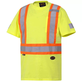 Pioneer V1050560-L Yellow / Green Cotton Safety T-Shirt, Size Large (L)