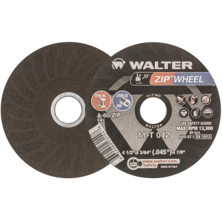 Walter 11-T 042 A-60-ZIP ZIPCUT Discs, 4-1/2" x 3/64" x 7/8" Flat Cut-Off Wheels