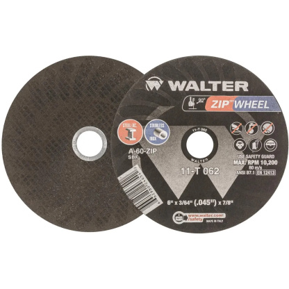 Walter 11-T 062 A-60-ZIP ZIPCUT Discs, 6" x 3/64" x 7/8" Flat Cut-Off Wheels