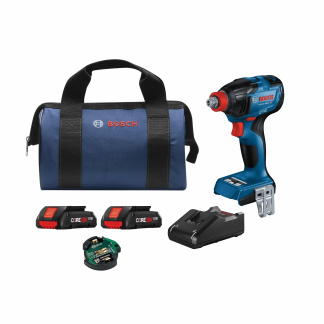 BOSCH GDX18V-1860CB25 18V Connected-Ready Two-In-One 1/4 In. and 1/2 In. Bit/Socket Impact Driver/Wrench Kit with (2) CORE18V 4.0 Ah Compact Batteries and (1) Connectivity Module
