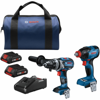 BOSCH GXL18V-227B25 18V 2-Tool Combo Kit with Connected-Ready Two-In-One 1/4 In. Bit/Socket Impact Driver/Wrench, 1/2 In. Hammer Drill/Driver and (2) CORE18V® 4.0 Ah Batteries