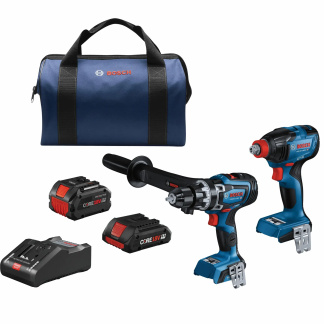 BOSCH GXL18V-260B26 18V 2-Tool Combo Kit with Connected-Ready 1/2 In. Hammer Drill/Driver, Connected-Ready Two-In-One 1/4 In. and 1/2 In.  Bit/Socket Impact Driver/Wrench, (1) CORE18V 8.0 Ah Performance Battery and (1) CORE18V 4.0 Ah Compact Battery