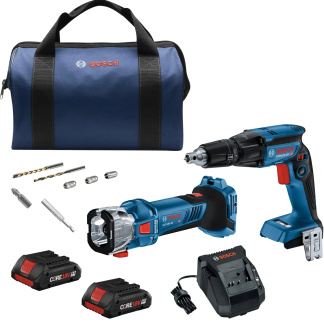 BOSCH GXL18V-291B25 18V 2-Tool Combo Kit with Brushless Screwgun, Brushless Cut-Out Tool and (2) CORE18V 4.0 Ah Compact Batteries