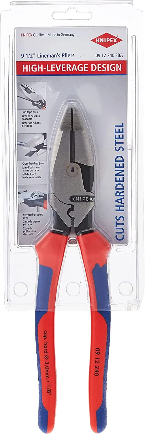 KNIPEX 09 12 240 SBA 9 1/2 High Leverage Lineman's Pliers New England with Fish Tape Puller & Crimper