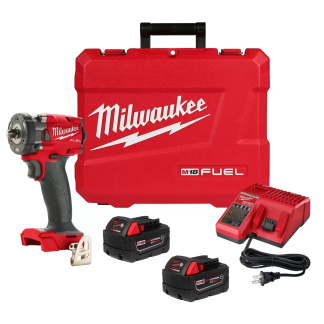 Milwaukee 2854-22R M18 FUEL 18 Volt Lithium-Ion Brushless Cordless 3/8 in. Compact Impact Wrench Friction Ring Kit with 5.0 AH Resistant Batteries