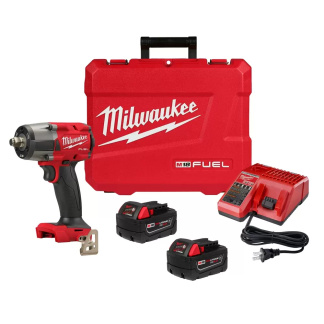 Milwaukee 2962-22R M18 FUEL 18 Volt Lithium-Ion Brushless Cordless 1/2 in. Mid-Torque Impact Wrench Friction Ring Kit with 5.0 AH Resistant Batteries