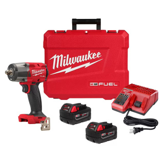 Milwaukee 2962P-22R M18 FUEL 18 Volt Lithium-Ion Brushless Cordless 1/2 in. Mid-Torque Impact Wrench Pin Detent Kit with 5.0 AH Resistant Batteries