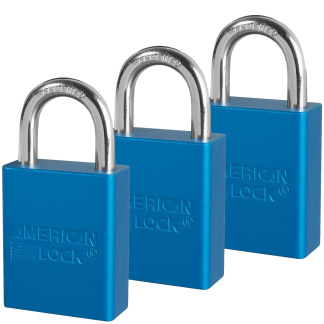 American Lock A1105KAS3BLU Blue Anodized Aluminum Safety Padlock, 1-1/2″ (38mm) Wide with 1″ (25mm) Tall Shackle, 3PK Keyed-Alike
