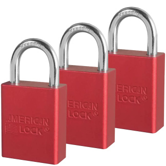 American Lock A1105KAS3RED Red Anodized Aluminum Safety Padlock, 1-1/2″ (38mm) Wide with 1″ (25mm) Tall Shackle, 3PK Keyed-Alike