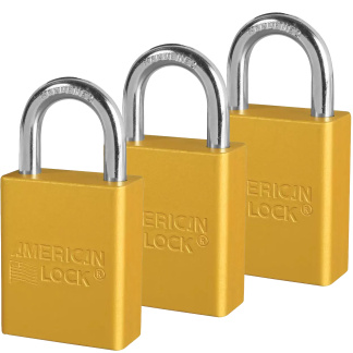 American Lock A1105KAS3YLW Yellow Anodized Aluminum Safety Padlock, 1-1/2″ Wide with 1″ Tall Shackle, 3PK Keyed Alike