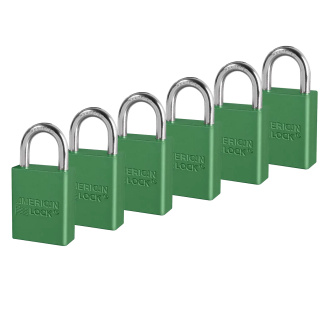 American Lock A1105KAS6GRN Green Anodized Aluminum Safety Padlock, 1-1/2" (38mm) Wide with 1" (25mm) Tall Shackle, 6PK Keyed-Alike