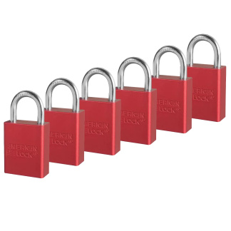 American Lock A1105KAS6RED Red Anodized Aluminum Safety Padlock, 1-1/2″ (38mm) Wide with 1″ (25mm) Tall Shackle, 6PK Keyed-Alike