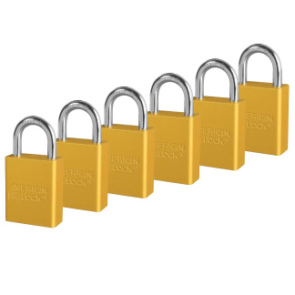 American Lock A1105KAS6YLW Yellow Anodized Aluminum Safety Padlock, 1-1/2″ (38mm) Wide with 1″ (25mm) Tall Shackle, 6PK Keyed-Alike
