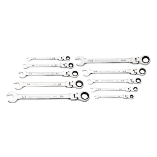 GEARWRENCH 86758 10 Pc. 90-Tooth 12 Point Flex Head Ratcheting Combination SAE Wrench Set