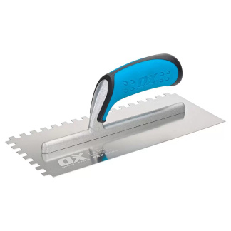 OX Tools OX-P405841 OX Pro Series 11" x 4-3/4" (279 x 120mm) Stainless Notch Trowel, 1/4" (6.35mm) Square Notches