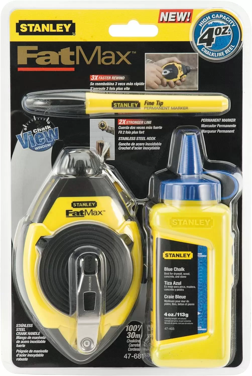 Stanley 47-681L 100′ Chalk Line Reel & Chalk Set