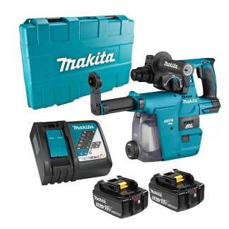 Makita DHR242RTEW 18V LXT Brushless 15/16" SDS-PLUS Rotary Hammer w/DX06 Dust Extraction Attachment Kit, (2) 5Ah