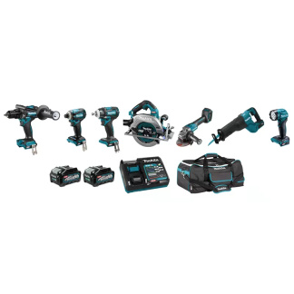 Makita DK0179G701 40V MAX XGT Cordless 7pc Drill, Impact, Grinder, Wrench, Recip, & Flashlight Combo (4.0 Ah x2 Kit)