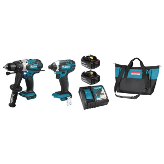 Makita DLX2145MX 18V LXT Cordless 2pc 1/2" Hammer Drill & 1/4" Impact Combo (4.0 Ah x2 Kit)