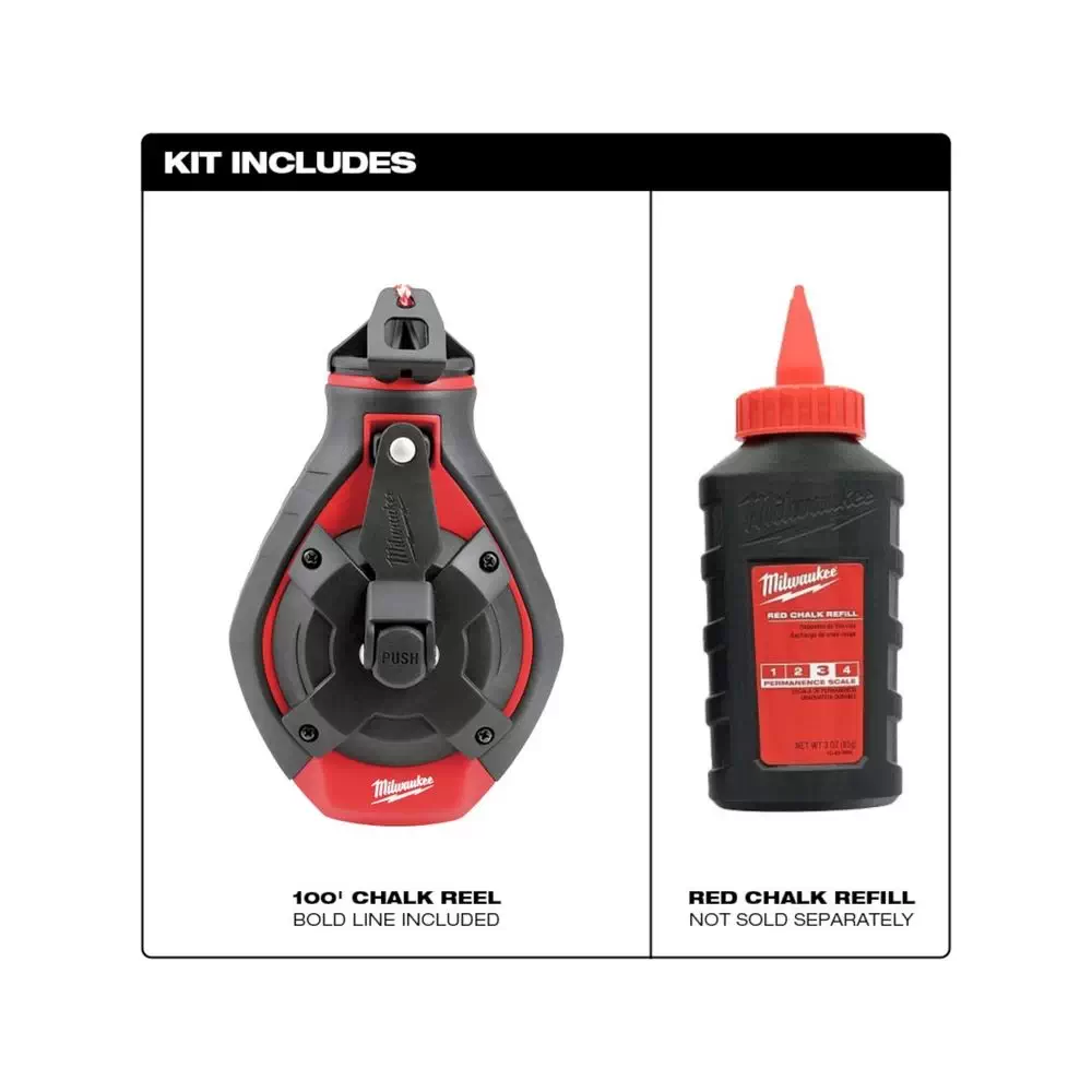 Milwaukee 48-22-3986P Promo 100 ft. Bold Line Chalk Reel Kit – Red Chalk