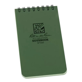 Rite in the Rain 935 Green 3"x5" Top Sprial All-Weather Notebook, 50 Sheets