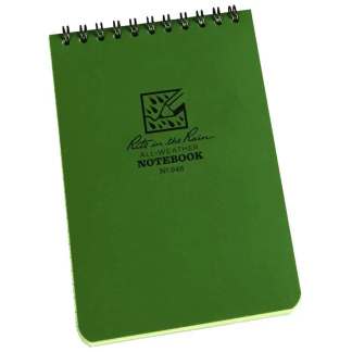 Rite in the Rain 946-BL Green 4" x 6.25" Spiral All-Weather Notebook, 50 Sheets