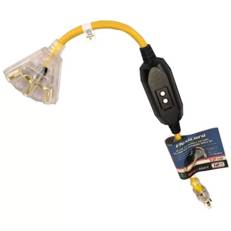 FlexiCord 140022 2' Inline GFCI Triple Tap Adapter Extension Cord with Manual Reset, 12/3 15A