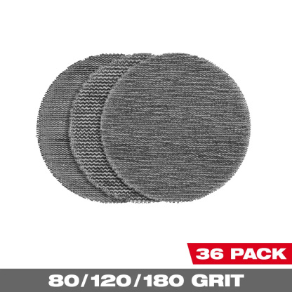 Milwaukee 48-80-6406 36PK 3” Mesh Sanding Discs (80, 120, 180 Grit) with POWERGRID Tear Resistant Mesh + 3 Pad Savers